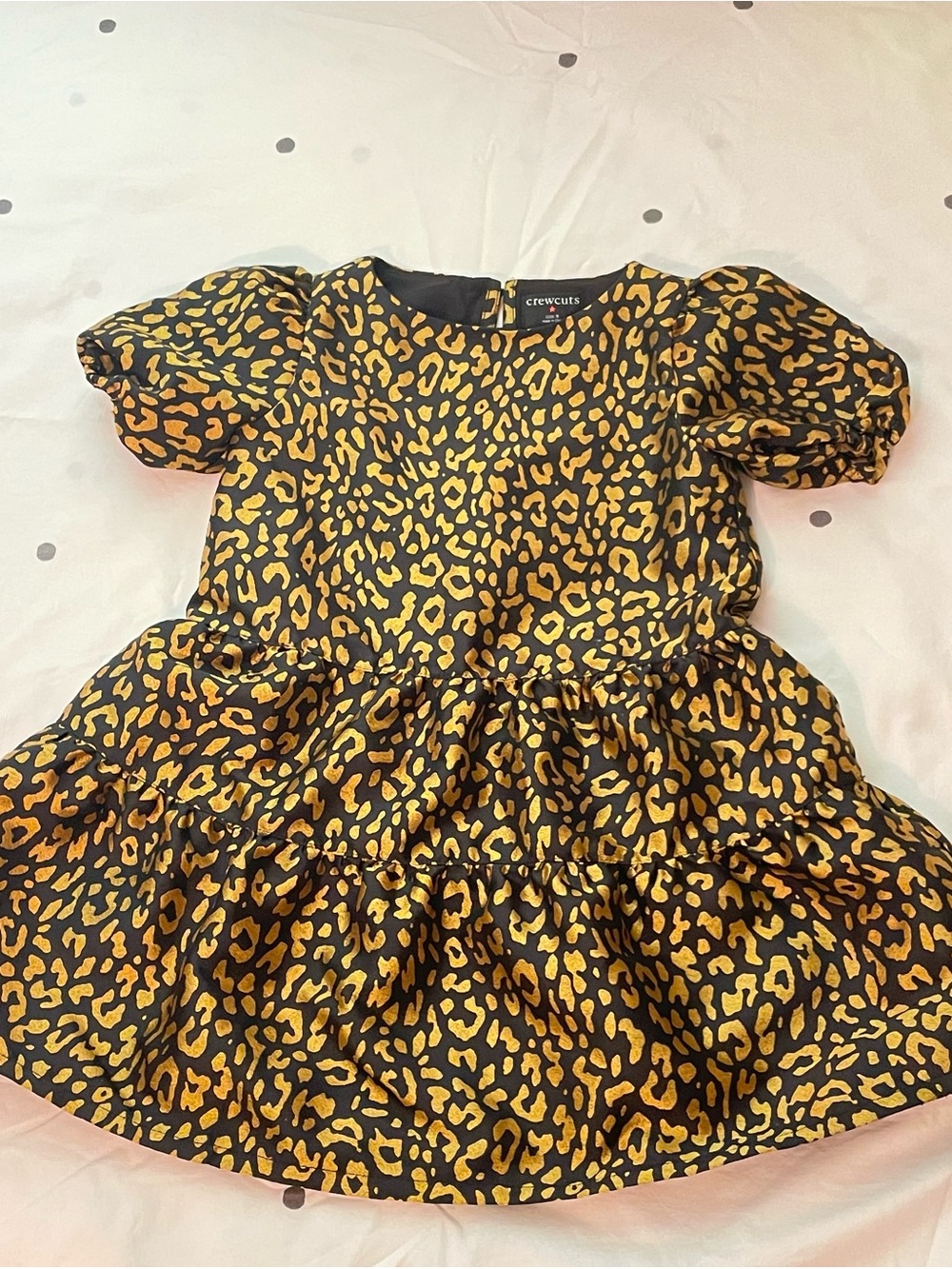 Crewcuts Black and Gold Leopard Print Puff Sleeve Tiered Dress